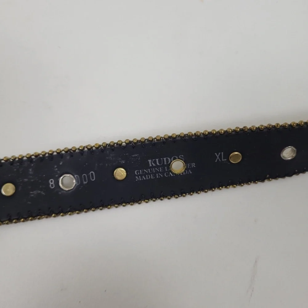 Vintage Genuine Leather Western Gold Belt adjustable silver hardware - Picture 5 of 9